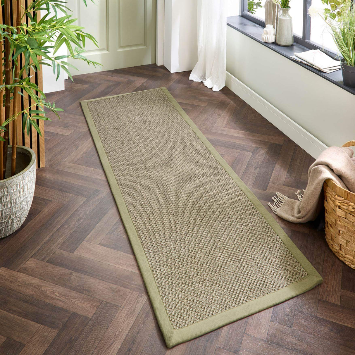 Bordered Sage Green Non-Slip Sisal Rug by The Rugs