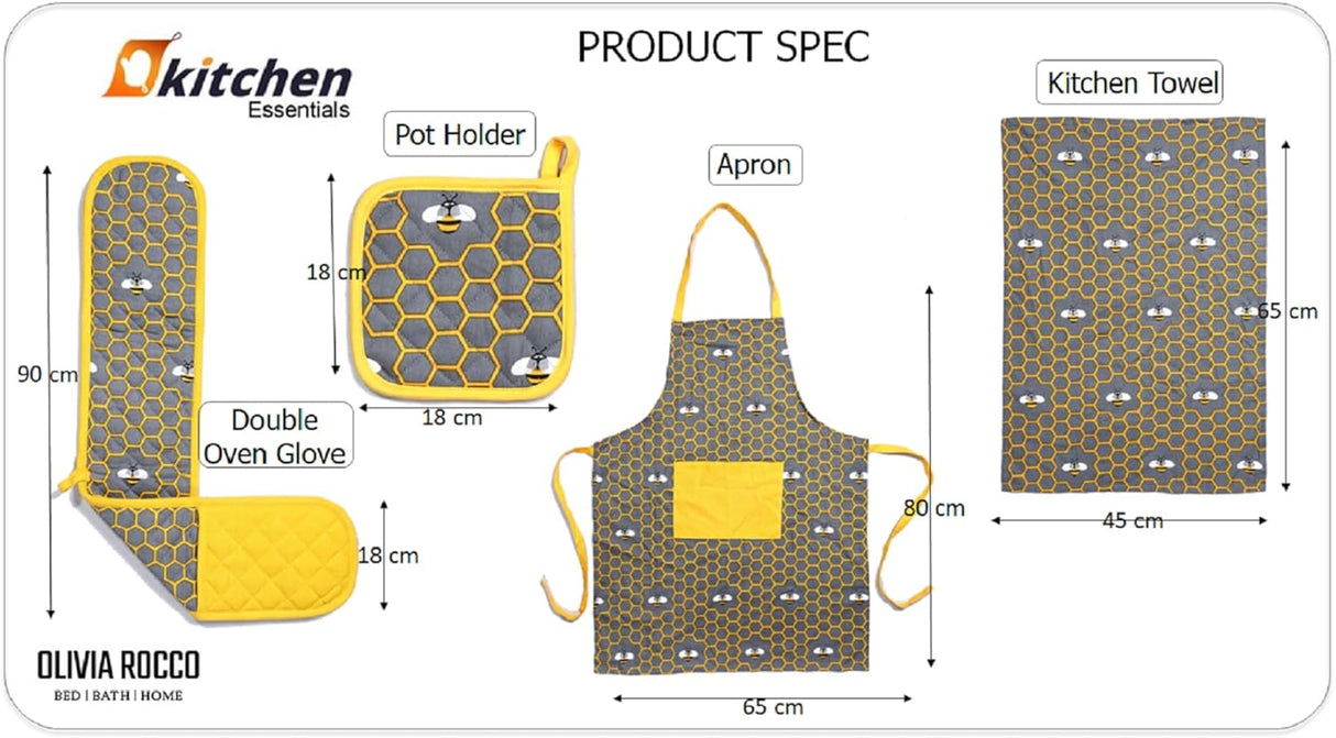 5 Pack Kitchen Sets Apron + Oven Gloves + Towel Set + Pot Holder by OLIVIA ROCCO