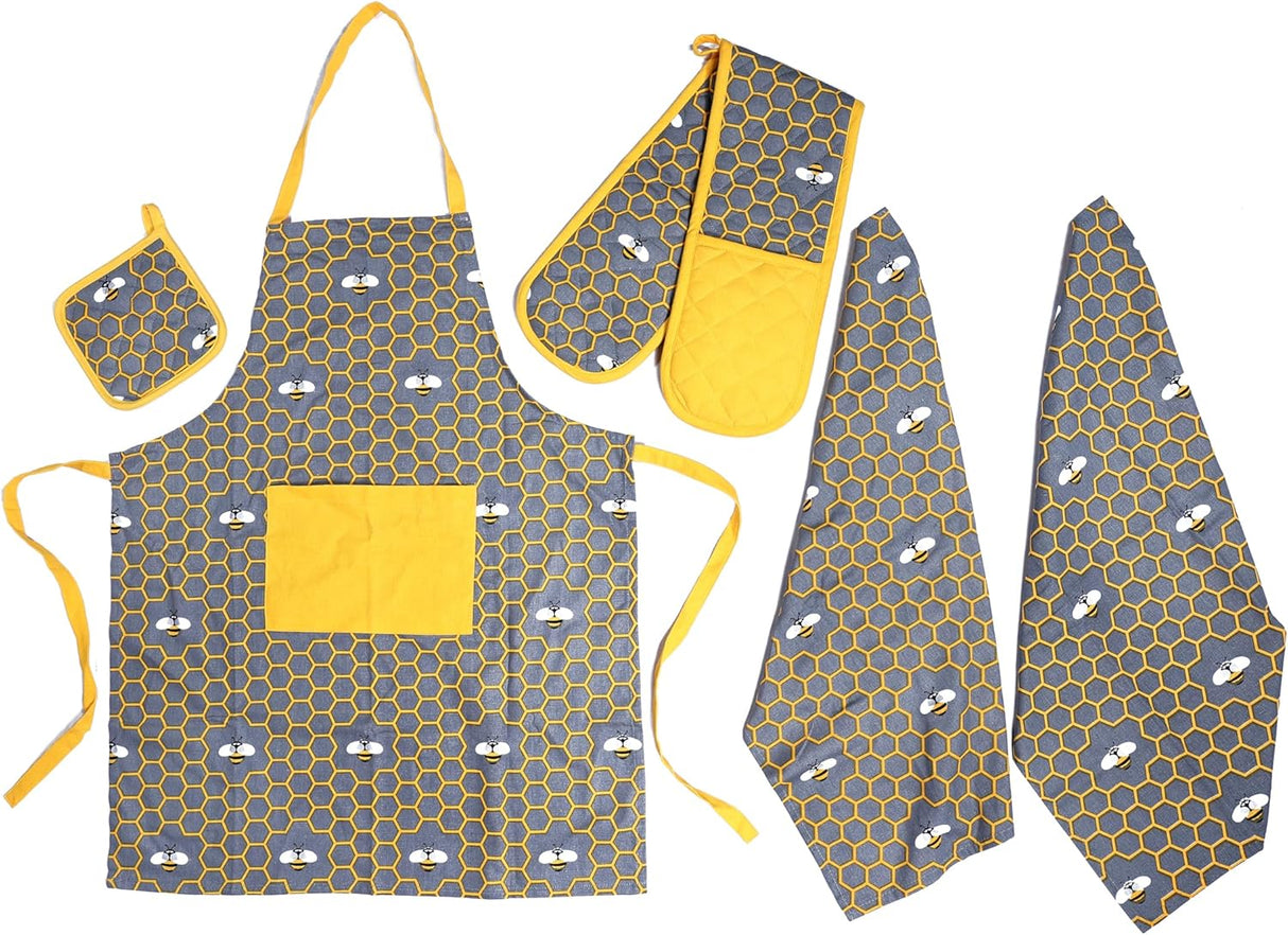 5 Pack Kitchen Sets Apron + Oven Gloves + Towel Set + Pot Holder by OLIVIA ROCCO