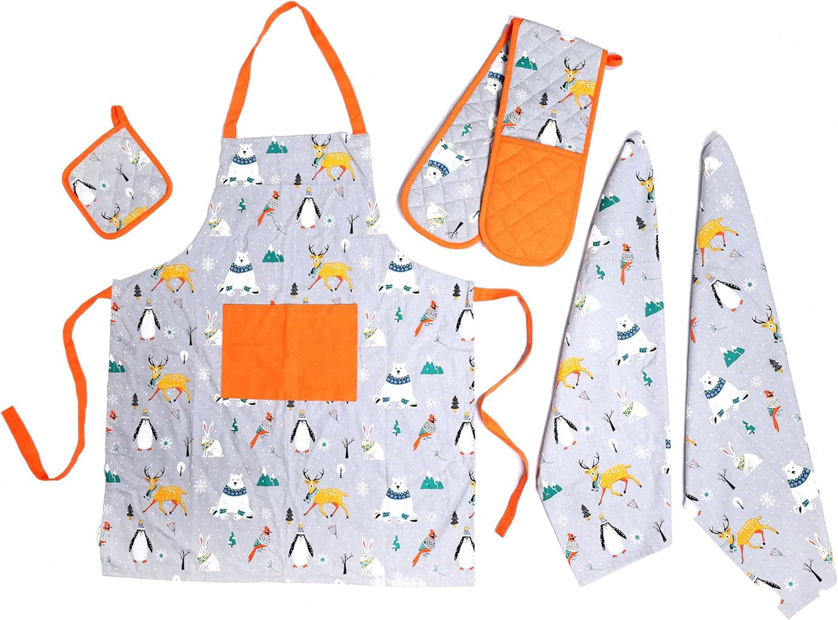 5 Pack Kitchen Sets Apron + Oven Gloves + Towel Set + Pot Holder by OLIVIA ROCCO