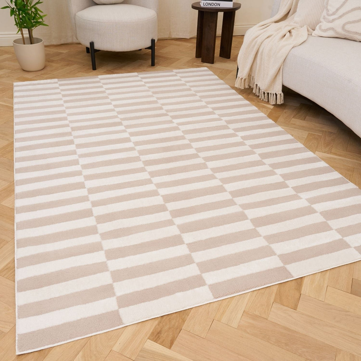The Rugs Loft Striped Beige Rug