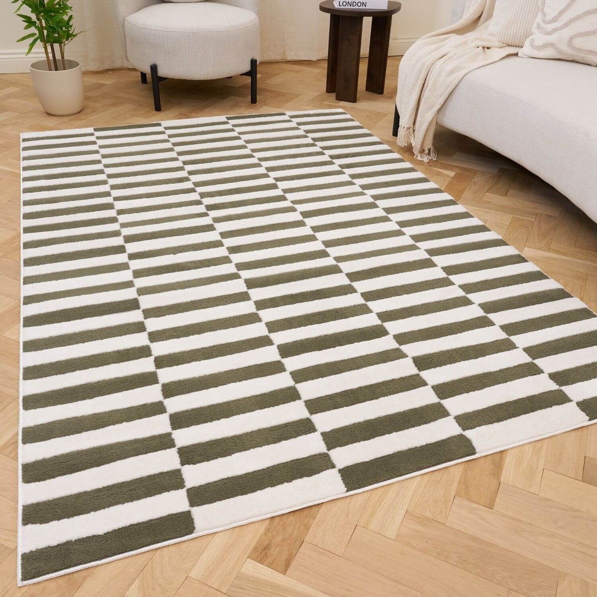 The Rugs Loft Striped Green Rug