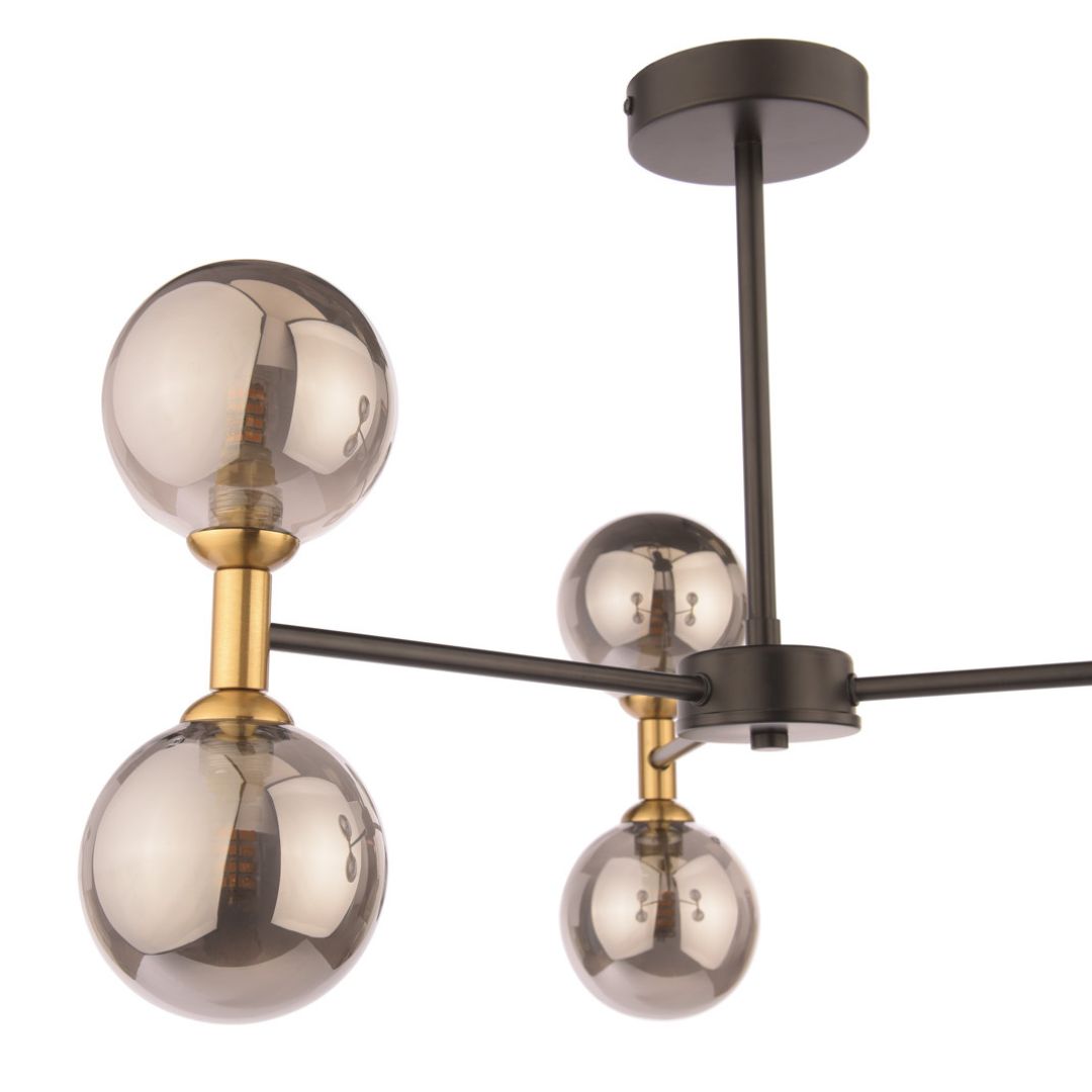 Pagazzi Loxley 6 Light Black & Gold Semi Flush Ceiling Light