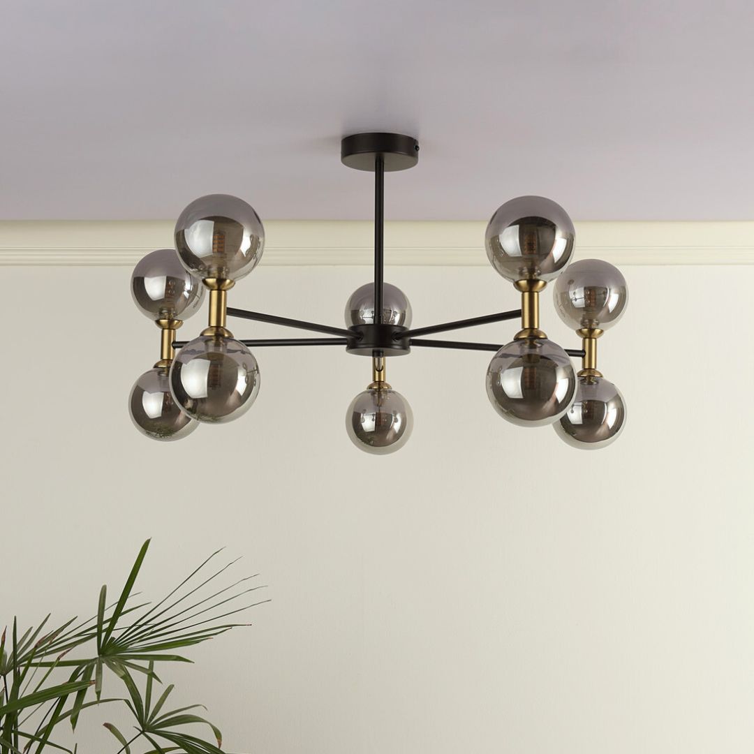 Pagazzi Loxley 10 Light Black & Gold Semi Flush Ceiling Light
