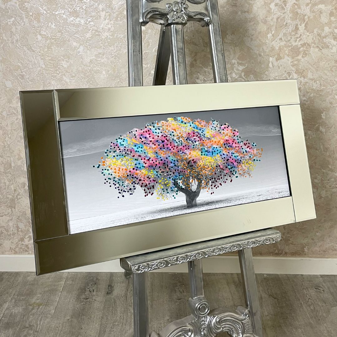 Pagazzi Rainbow Blossom Artwork with Silver Mirror Frame