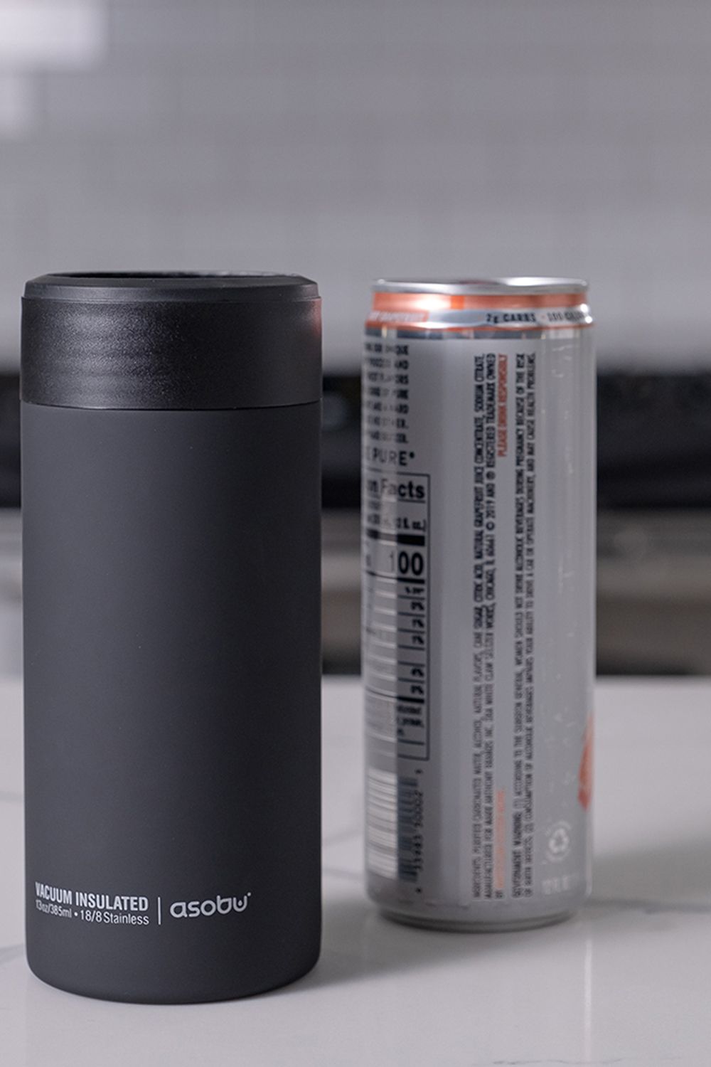 Asobu Skinny Can Kuzie Stainless Steel Insulated Sleeve, 350ml, Black