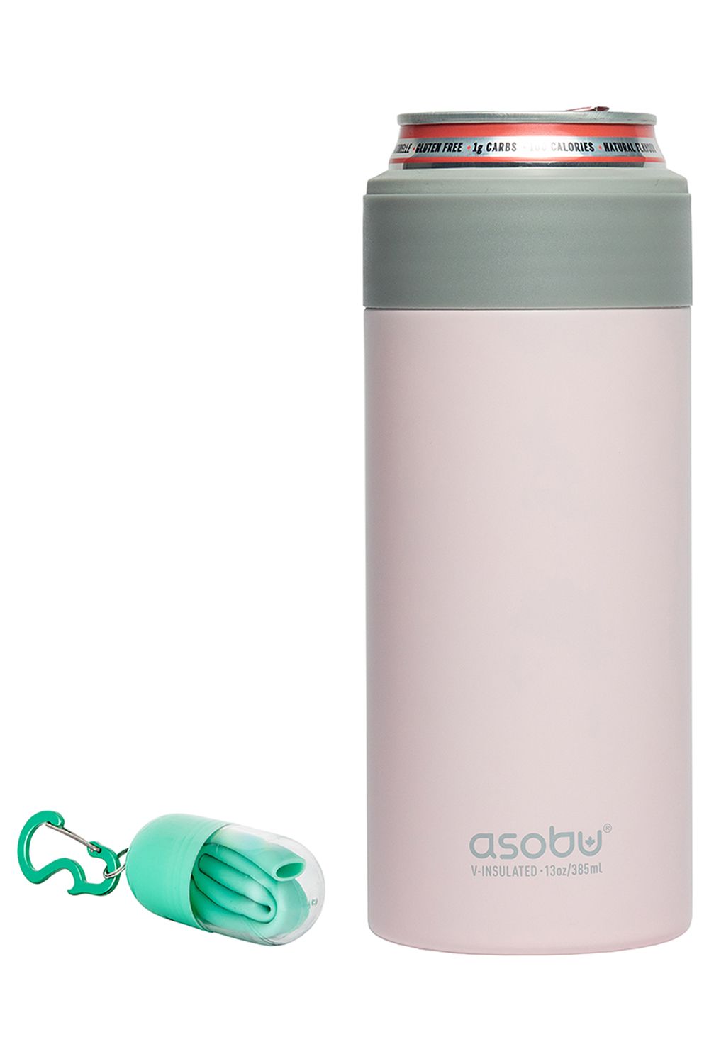 Asobu Skinny Can Kuzie Stainless Steel Insulated Sleeve, 350ml, Pink