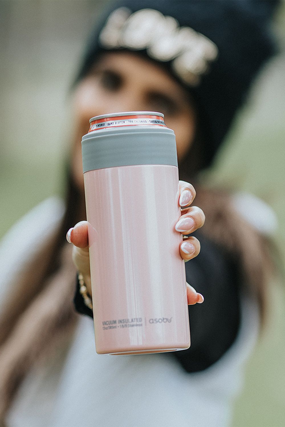 Asobu Skinny Can Kuzie Stainless Steel Insulated Sleeve, 350ml, Pink