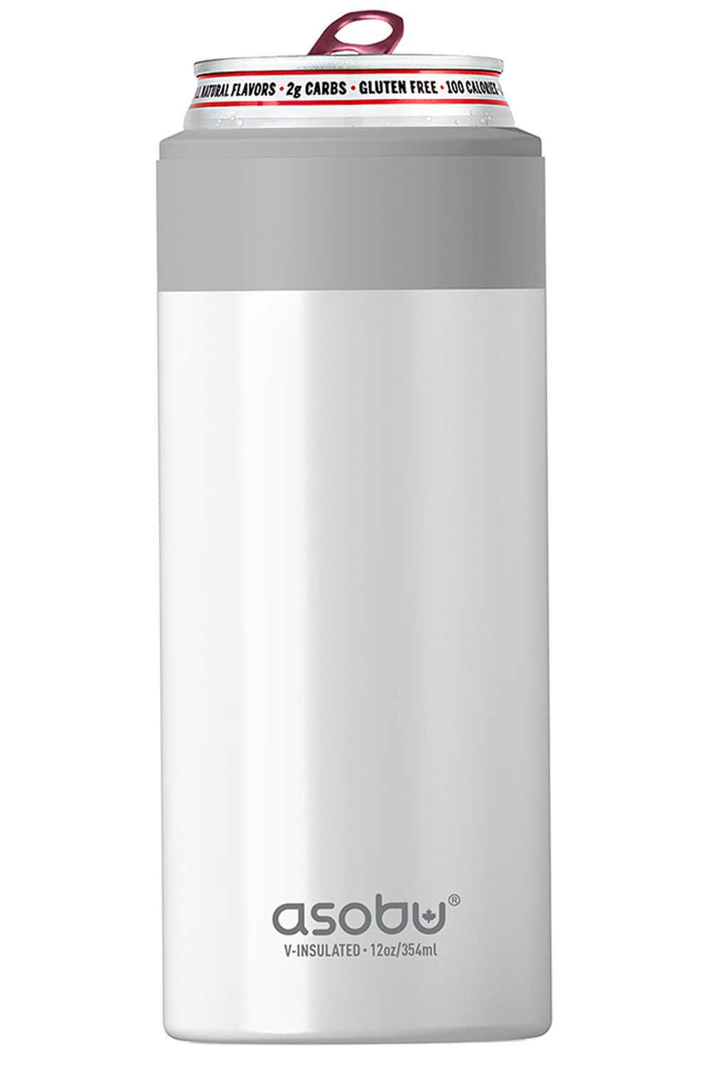 Asobu Skinny Can Kuzie Stainless Steel Insulated Sleeve, 350ml, White
