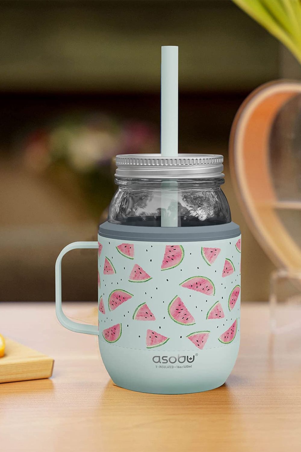 Asobu Moonshine Mason Jar 475ml with Stainless Steel Insulated Sleeve, Teal