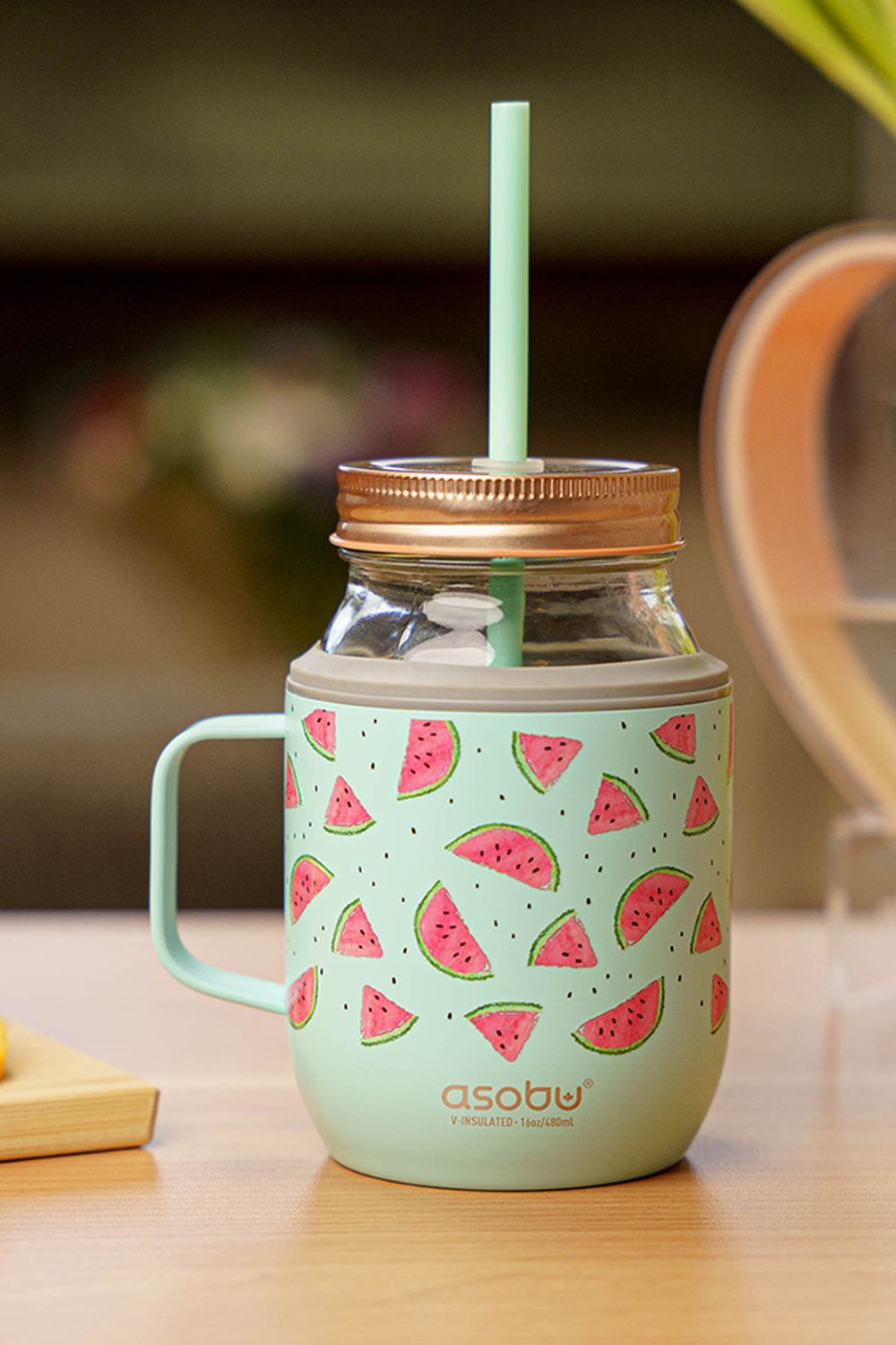 Asobu Moonshine Mason Jar 475ml with Stainless Steel Insulated Sleeve, Teal