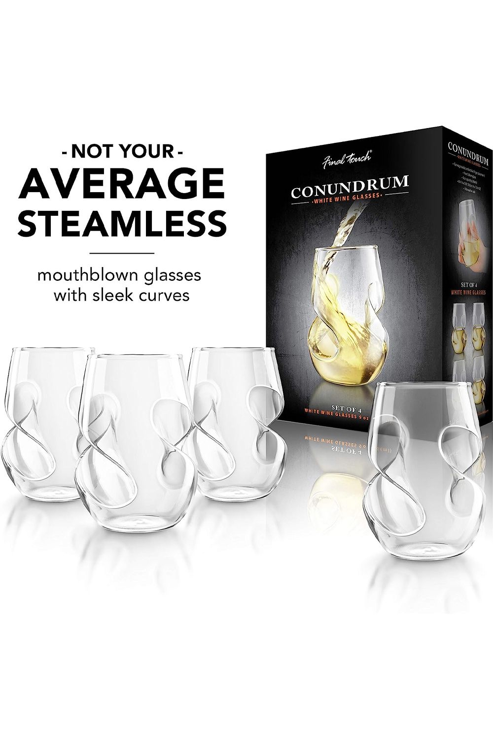 Final Touch Conundrum White Wine Glasses, Pack of 4, 266ml