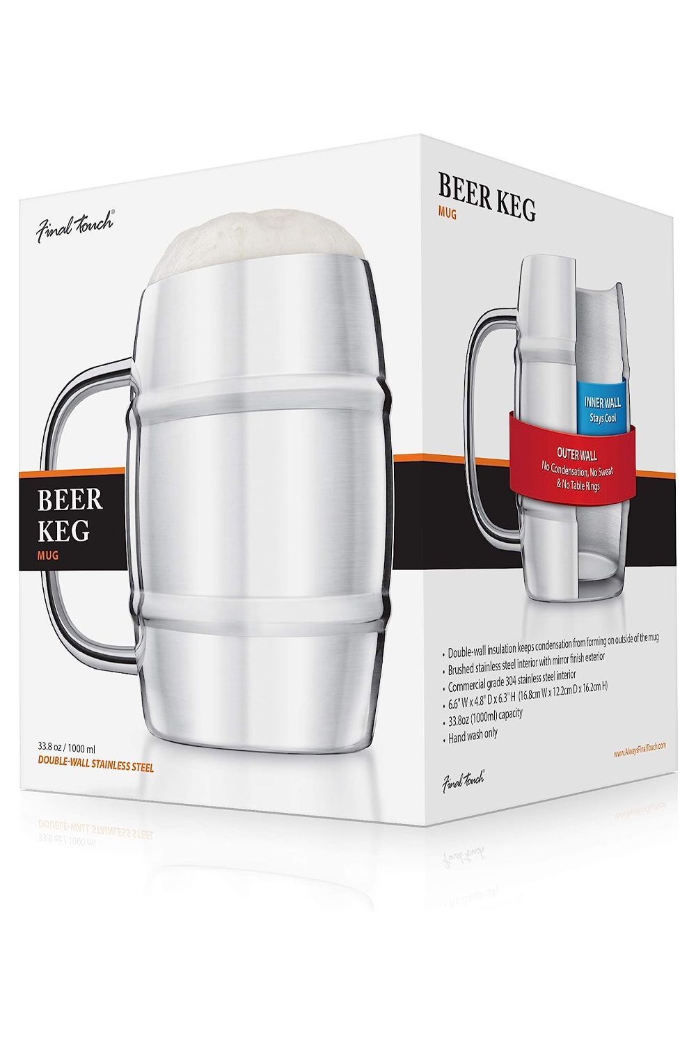 Final Touch Jumbo Double Walled Beer Keg Mug, 1 Litre