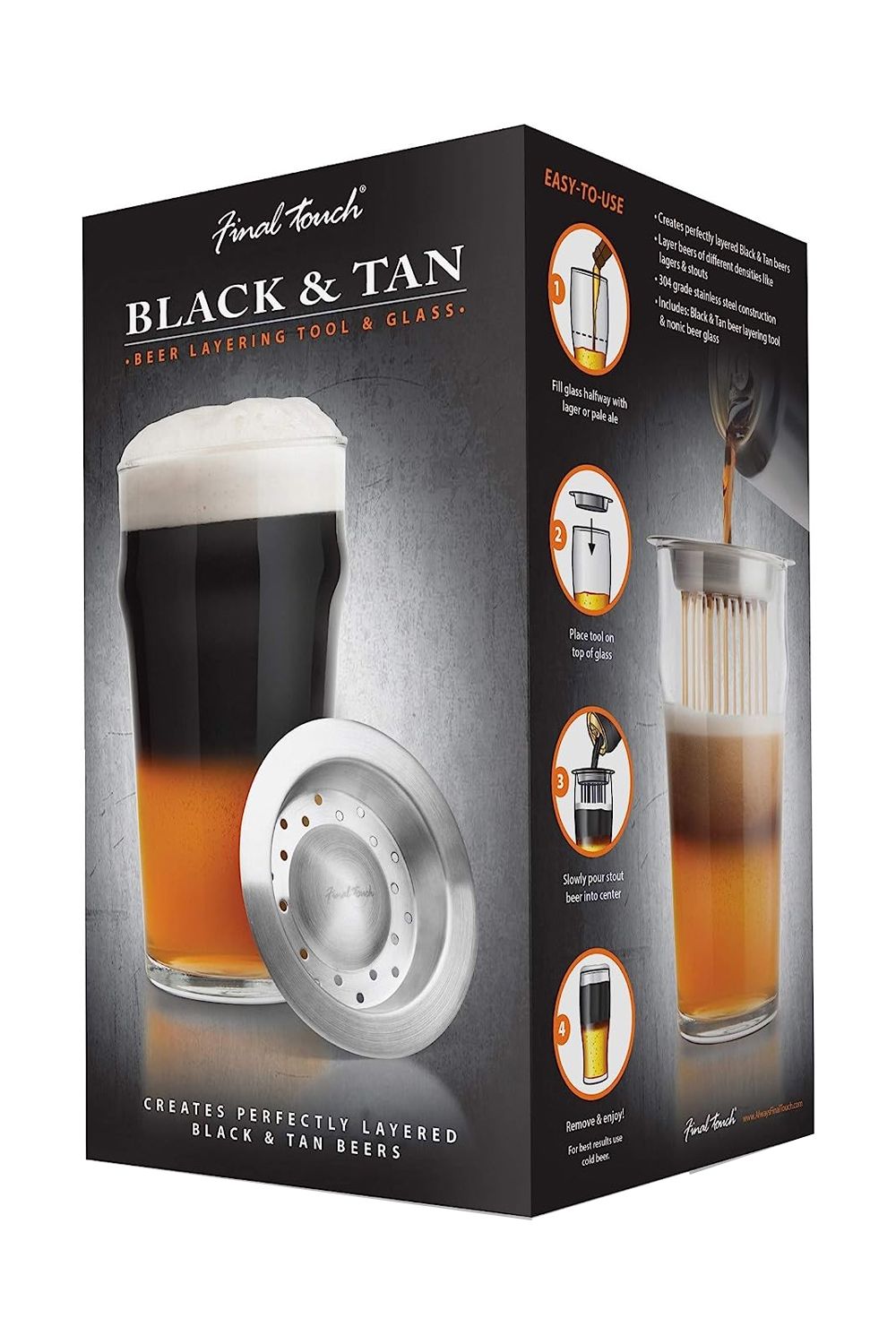 Final Touch Black and Tan Glass Set, 450ml