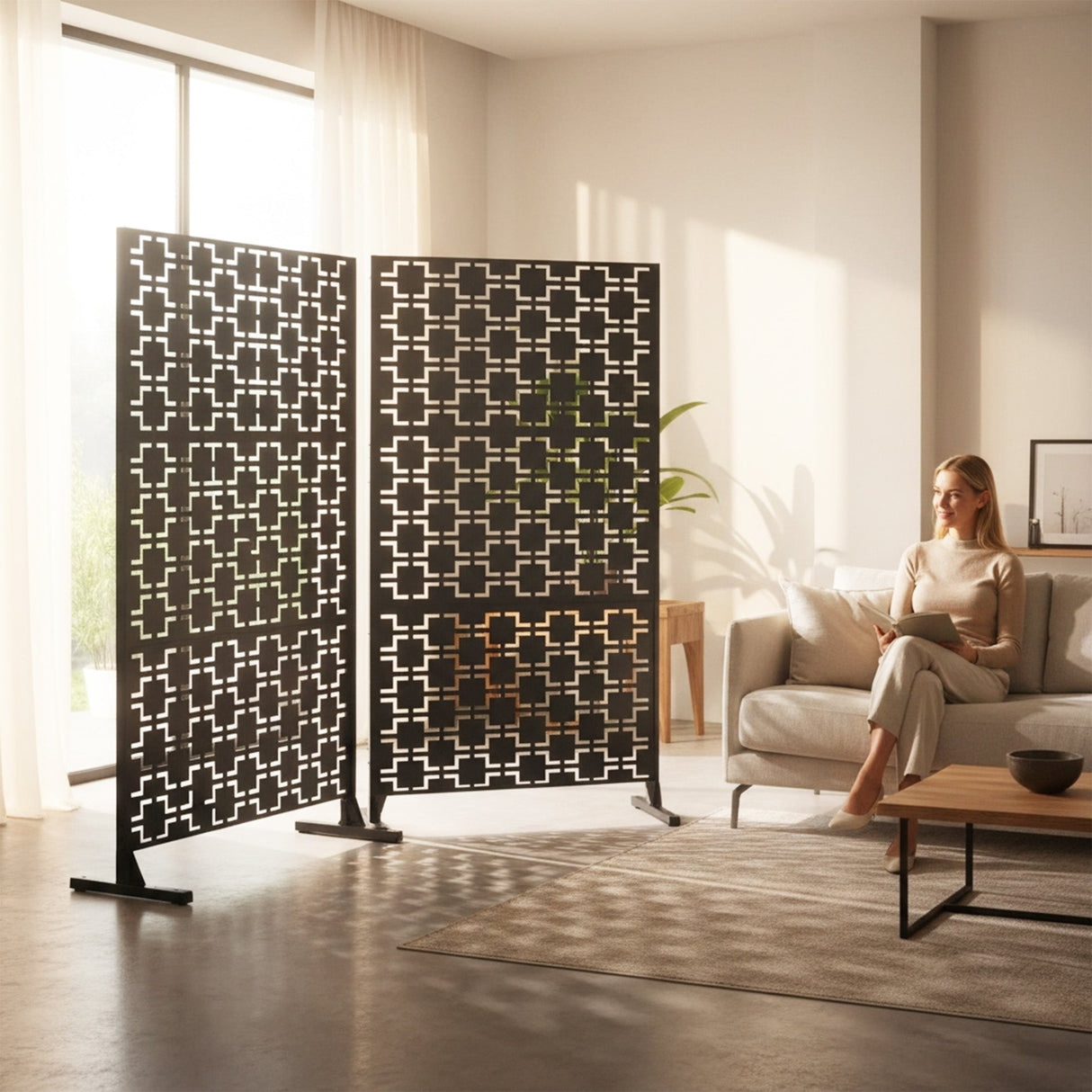 Nicoman Metal Indoor/Outdoor Privacy Screen with Stand - 120cm x 180cm