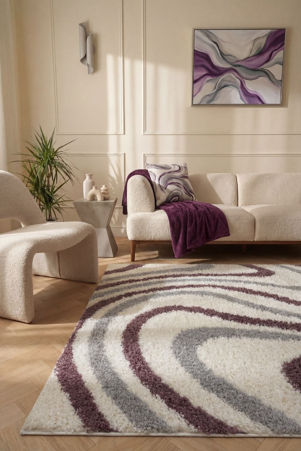 The Rugs Moodi Shaggy Grey Purple Smokeberry Rug