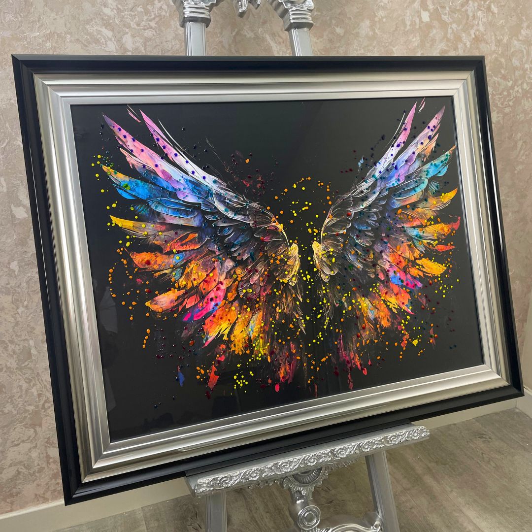 Pagazzi Rainbow Angel Wings Wall Art with Black Frame