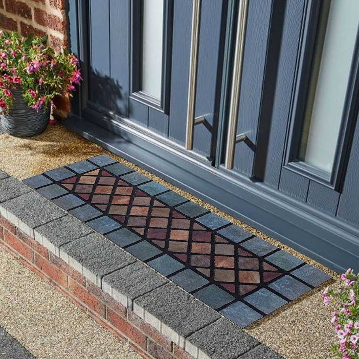 Nicoman Eco-Friendly Rubber Step Mat Blue Border - 75cm x 25cm