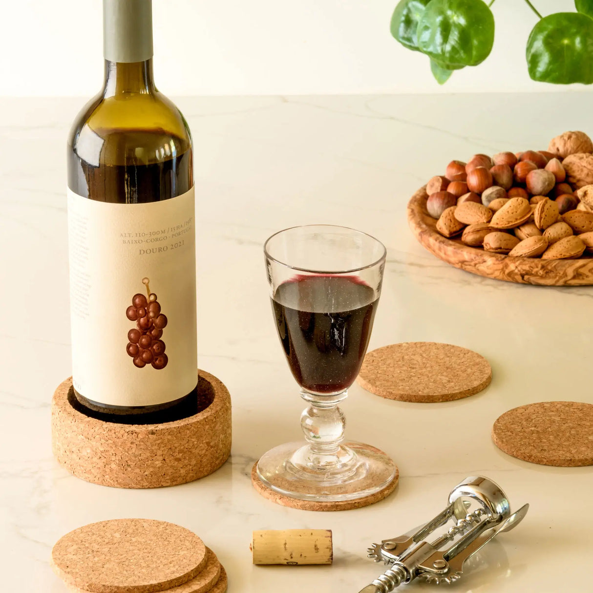 Portuguese Treasures Set of 6 Cork Coasters with Bottle Holder