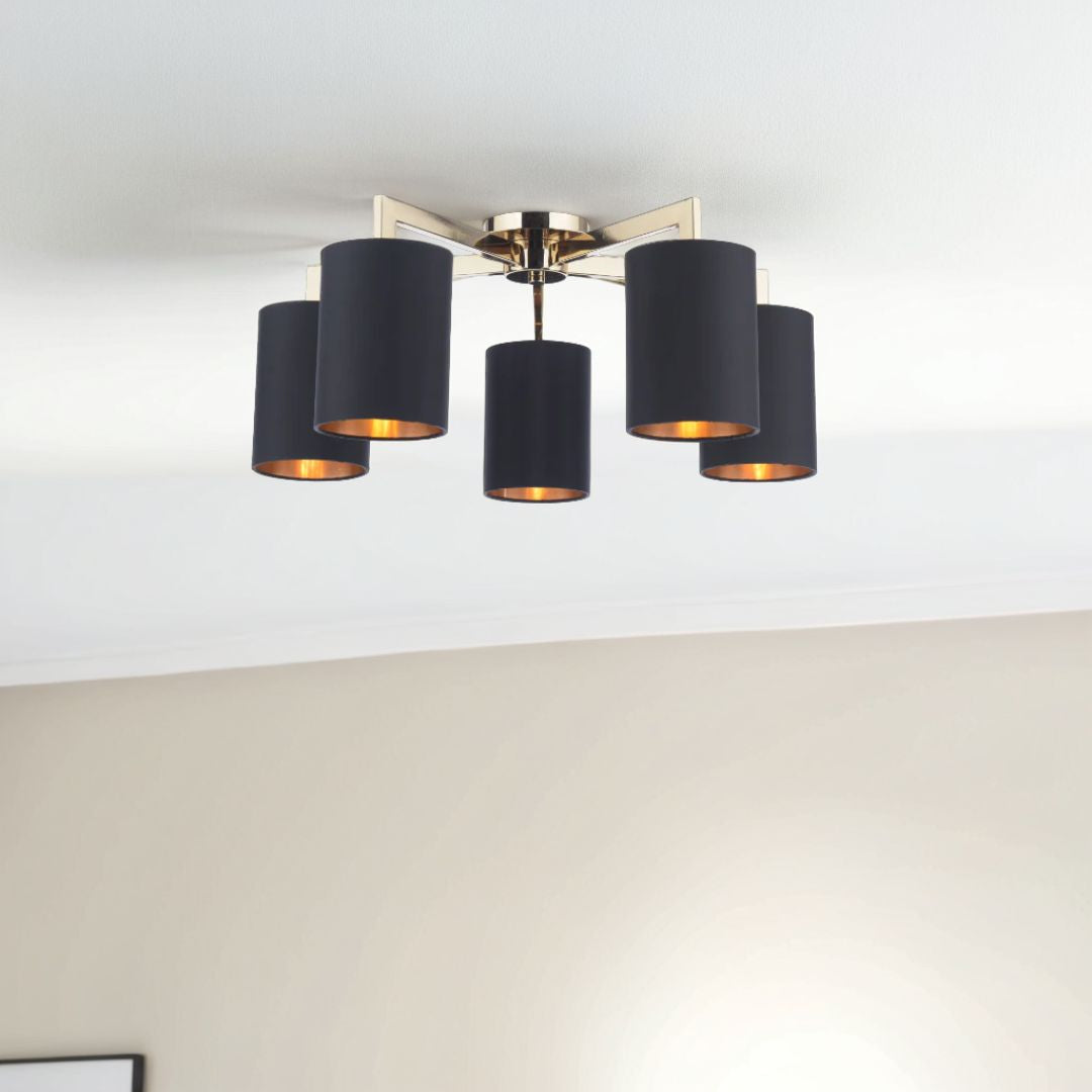 Pagazzi Olive 5 Light Gold Black Semi Flush Ceiling Light