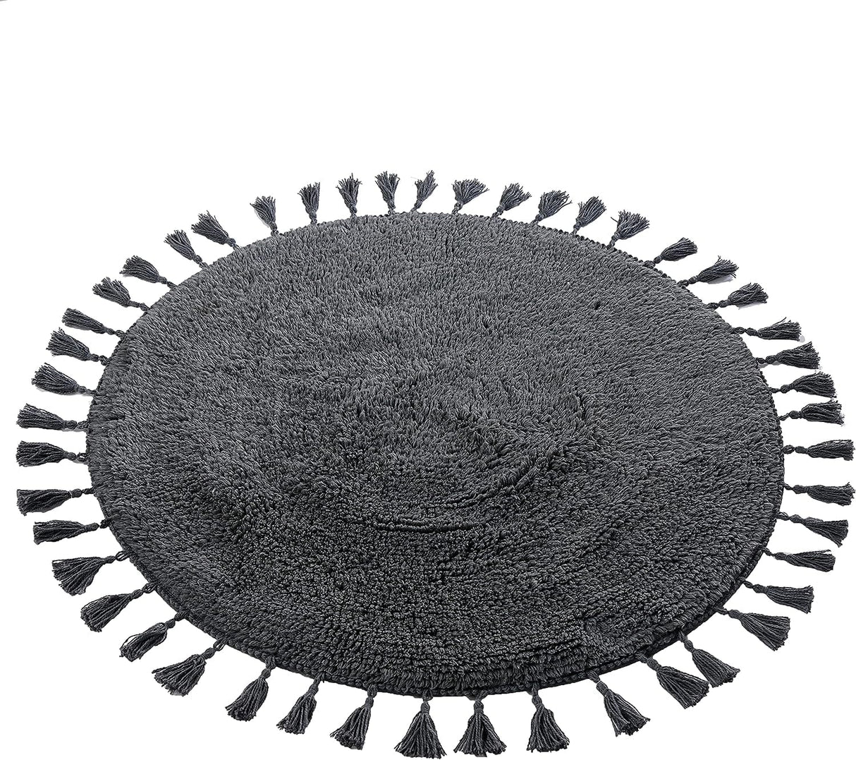 OLIVIA ROCCO Super Soft Absorbent Non-Slip Round Tasselled Bath Mat - 100% Cotton
