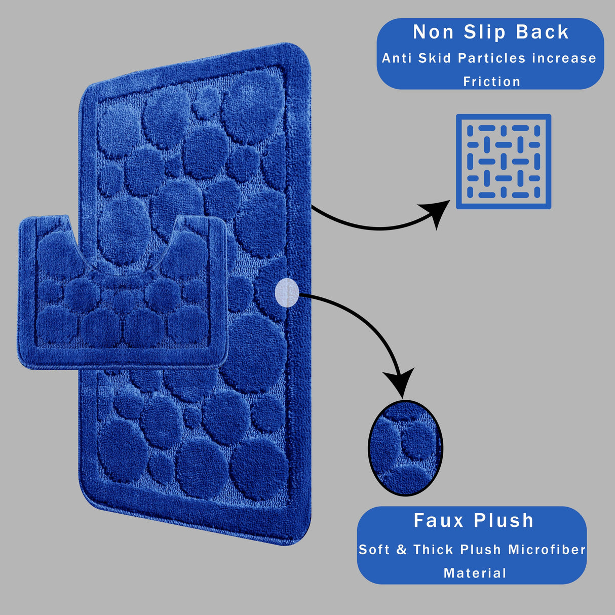Cali Bubbles 2 Piece Royal Blue Bath Mat & Pedestal Set by OLIVIA ROCCO