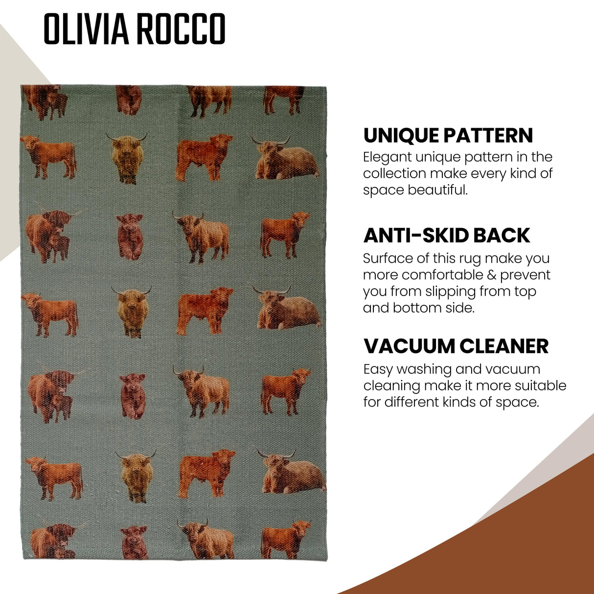 OLIVIA ROCCO Animal Printed Highland Cow Non-Slip Floor Rug - 60 x 90cm