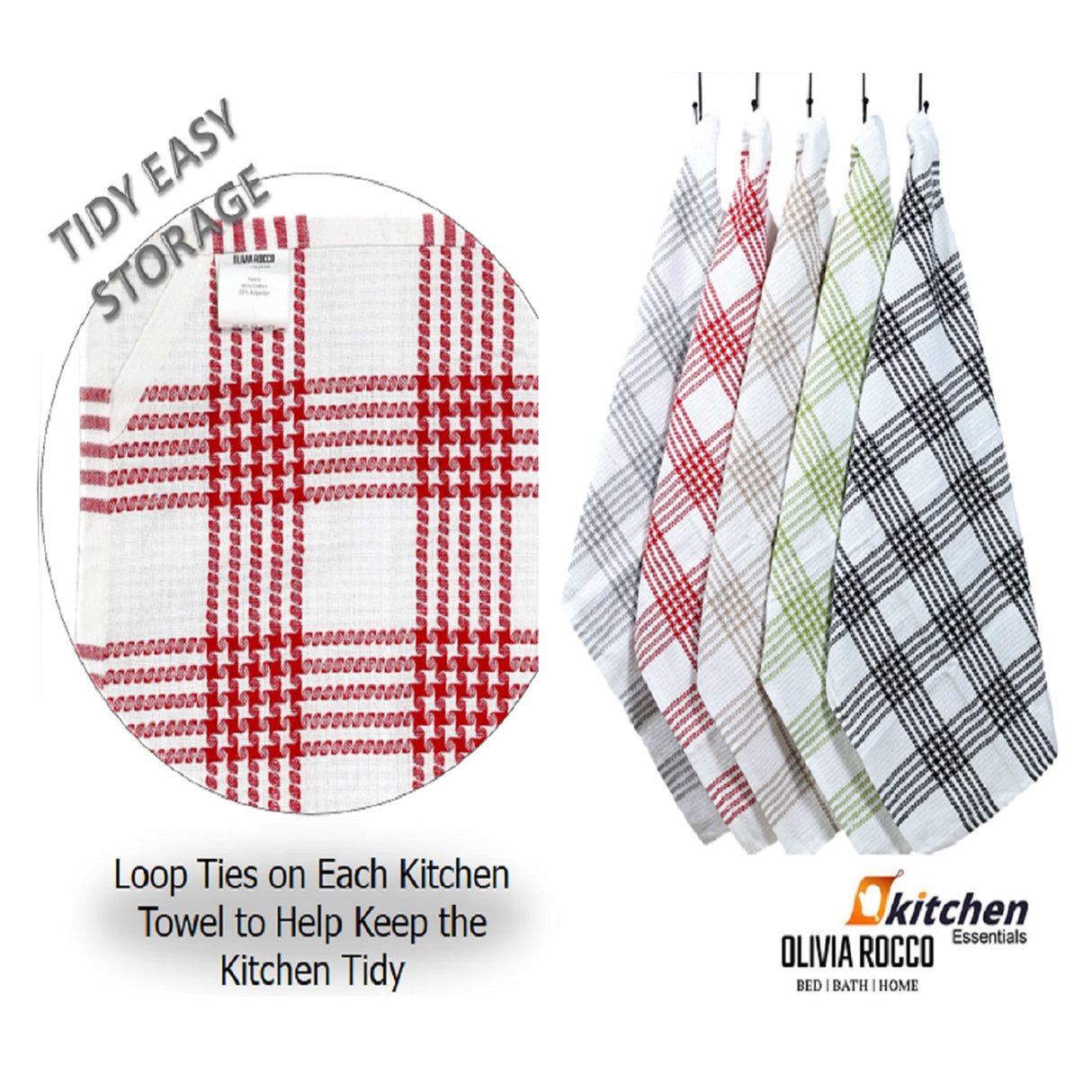 Pack of 5 Super Absorbent Quick Drying Houndstooth Cotton Tea Towels by OLIVIA ROCCO