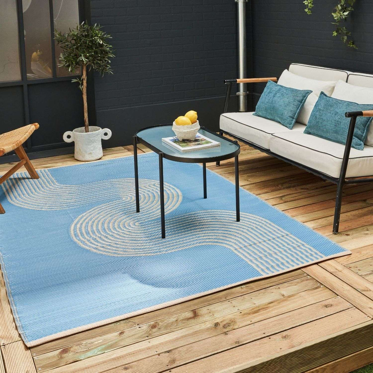 Urban Outdoor Waterproof Patio & Garden Rug Blue‑Beige 1010