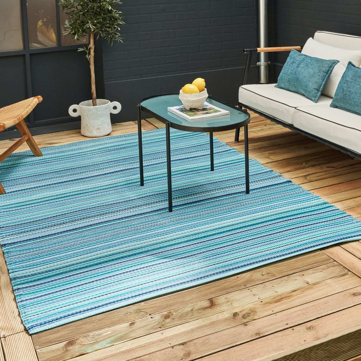 Rainbow Outdoor Rug Blue 1020 | Vibrant Waterproof Patio Rug