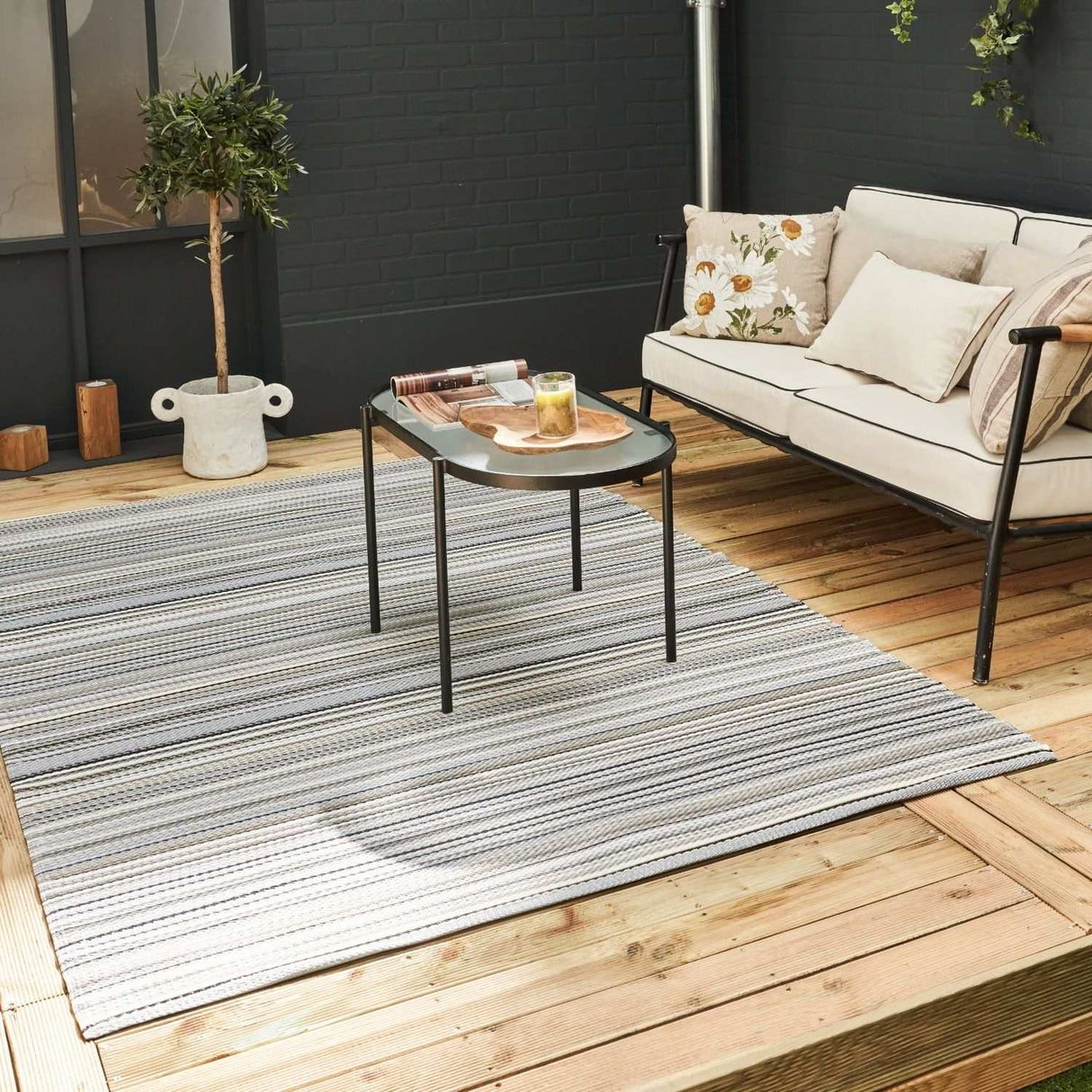 Rainbow Outdoor Rug Grey by The Rugs