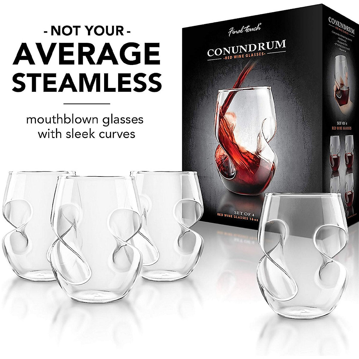 Final Touch Conundrum Red Wine Glasses, Pack of 4, 473ml
