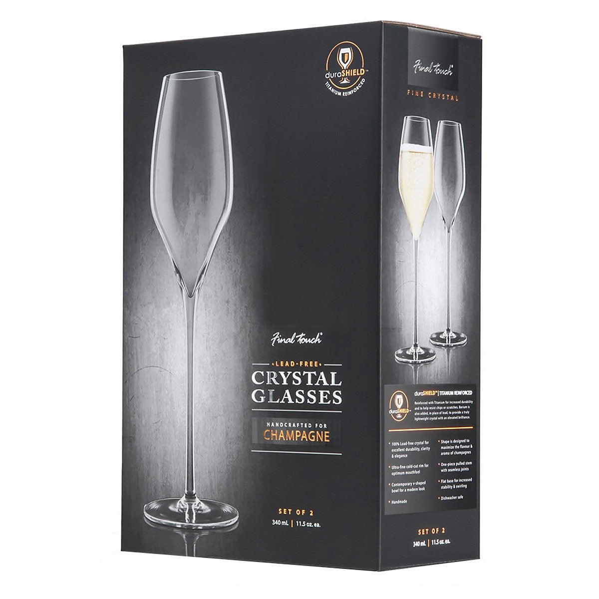 Final Touch Durashield Champagne Glass, Pack of 2, 340ml