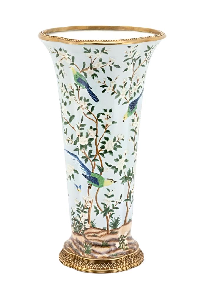 Casa by Josephine Jenno Oversized Cloisonné Style Vase Hand Painted Bird Motif