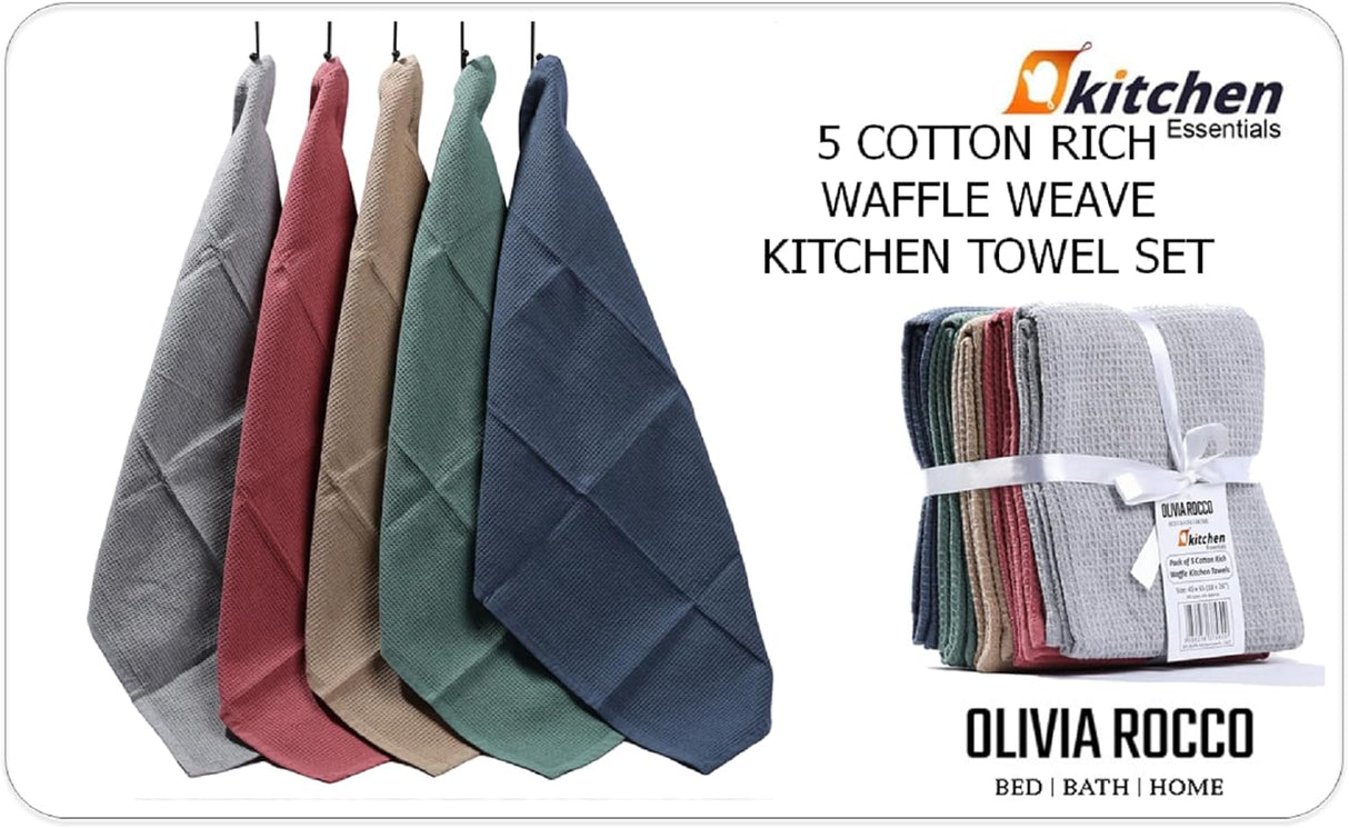 5 Pack Ultra Absorbent Waffle Kitchen Tea Towels by OLIVIA ROCCO