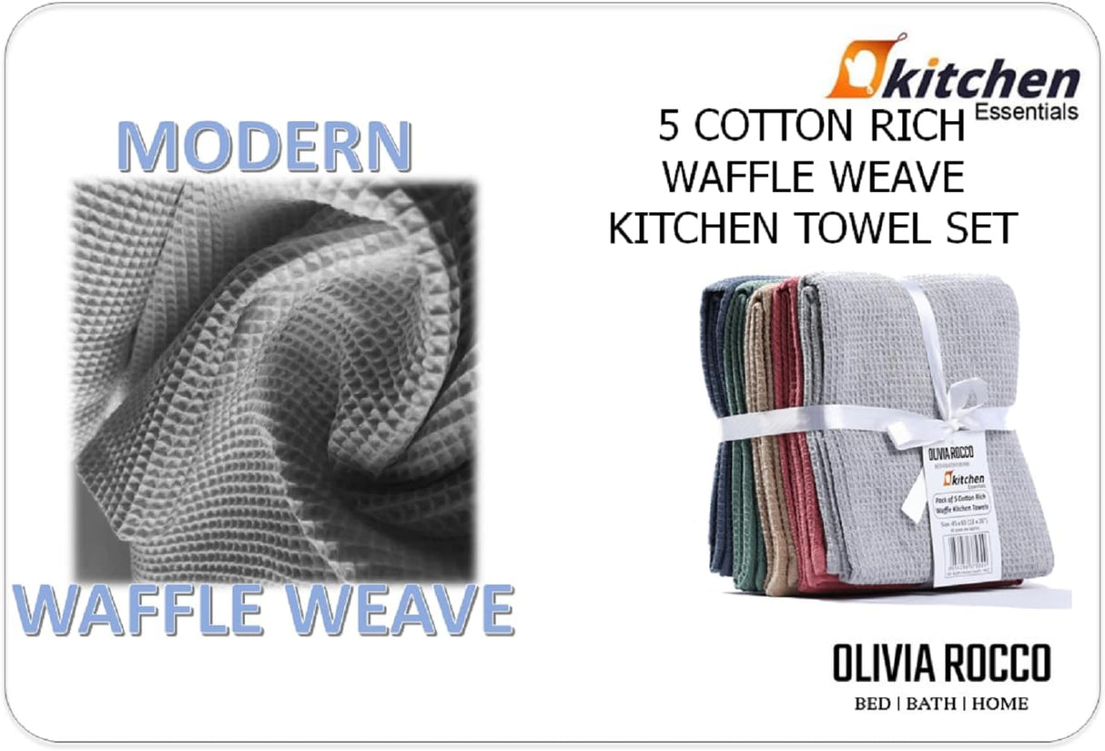 5 Pack Ultra Absorbent Waffle Kitchen Tea Towels by OLIVIA ROCCO