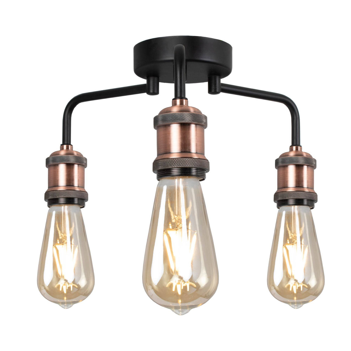 Pagazzi Clark Matt Black & Copper 3-Light Semi-Flush Ceiling Light