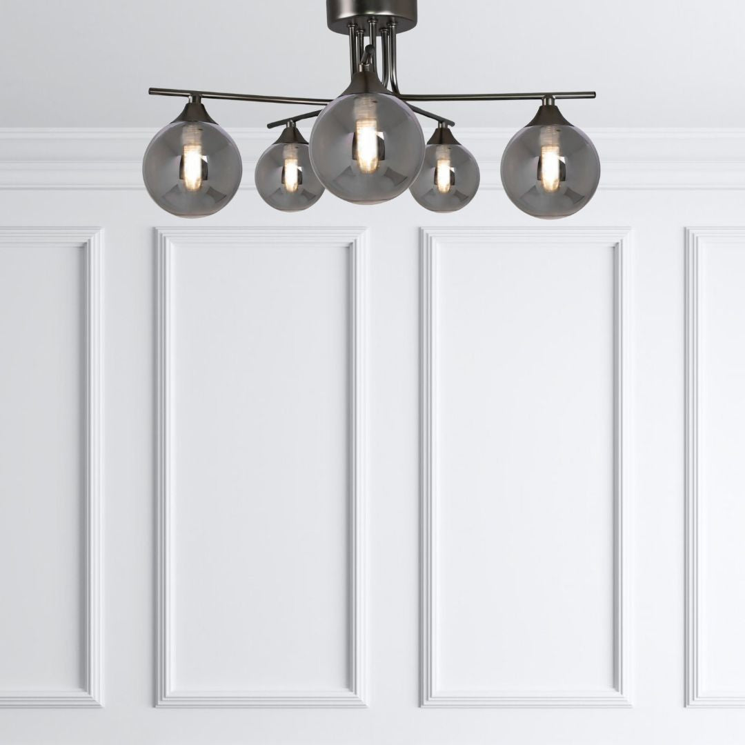 Pagazzi Carney Gunmetal & Smoked Glass 5-Light Semi-Flush Ceiling Light