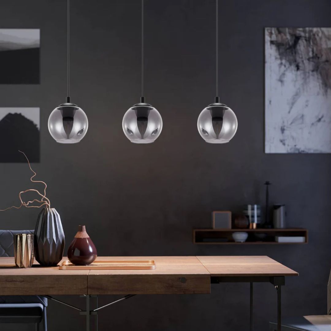 Pagazzi Aleksander 3 Light Black Smoked Glass Pendant Ceiling Light