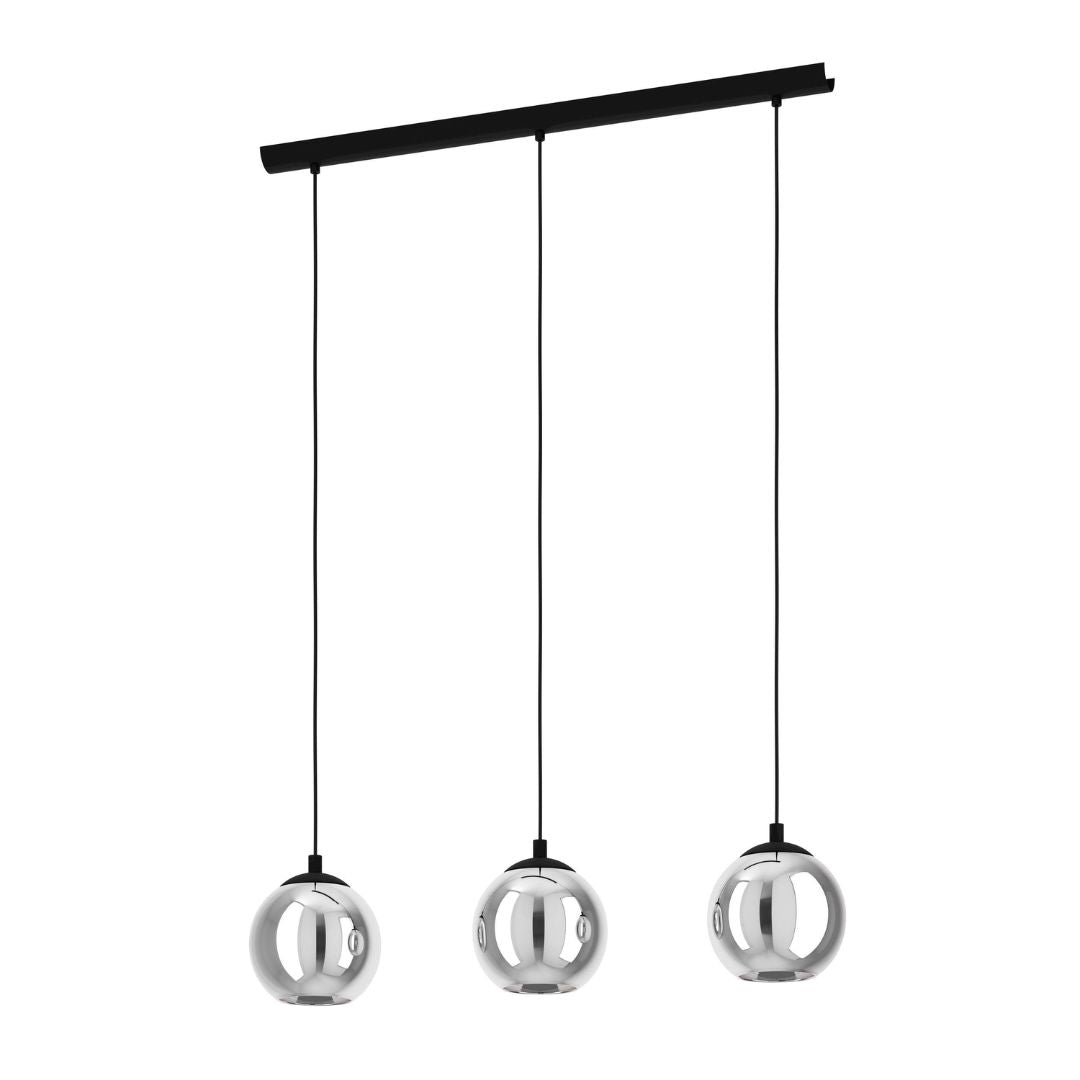 Pagazzi Aleksander 3 Light Black Smoked Glass Pendant Ceiling Light