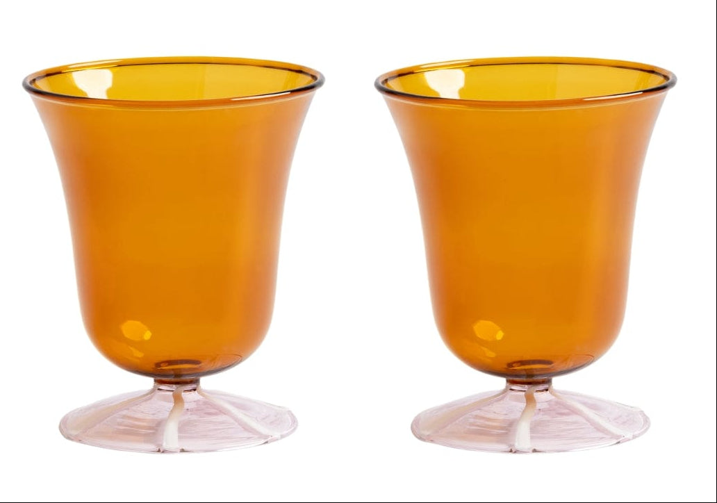 Casa by Josephine Jenno Whimsical Amber Glasses with Pink Base