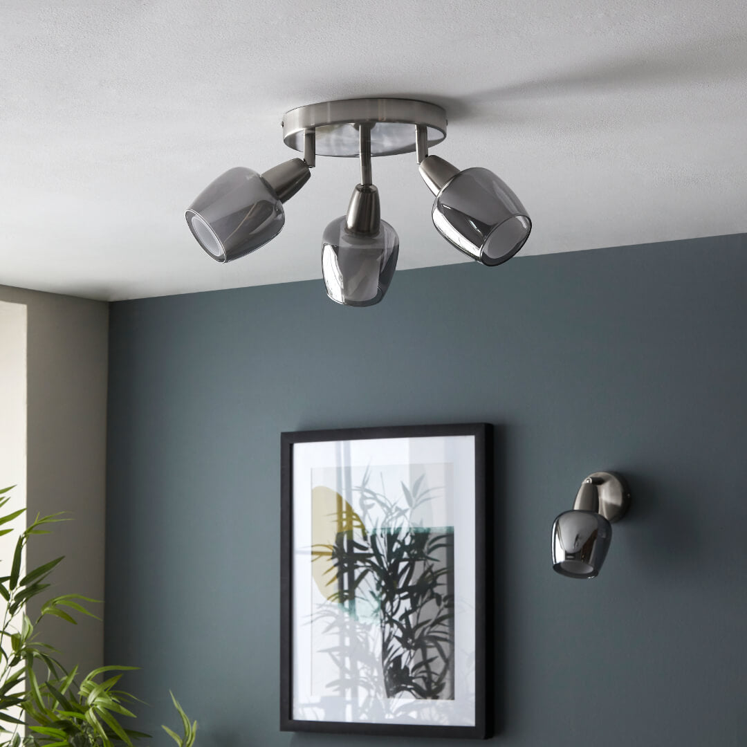 Pagazzi Kennen 1-Light Nickel & Smoked Glass Wall Light