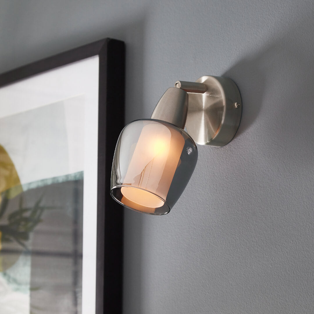 Pagazzi Kennen 1-Light Nickel & Smoked Glass Wall Light