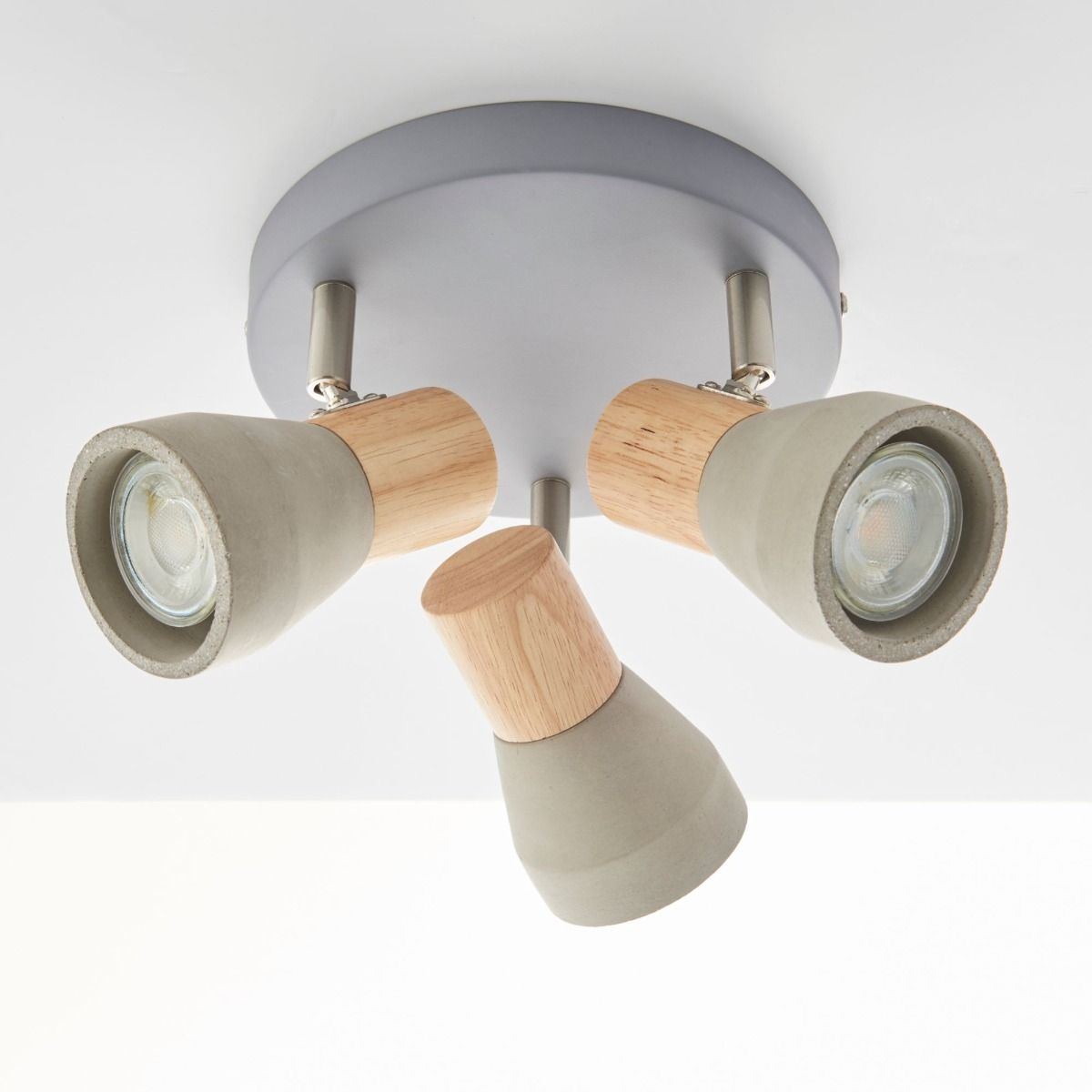 Pagazzi Stoneleigh 3 Light Concrete & Wood Effect Spotlight Plate