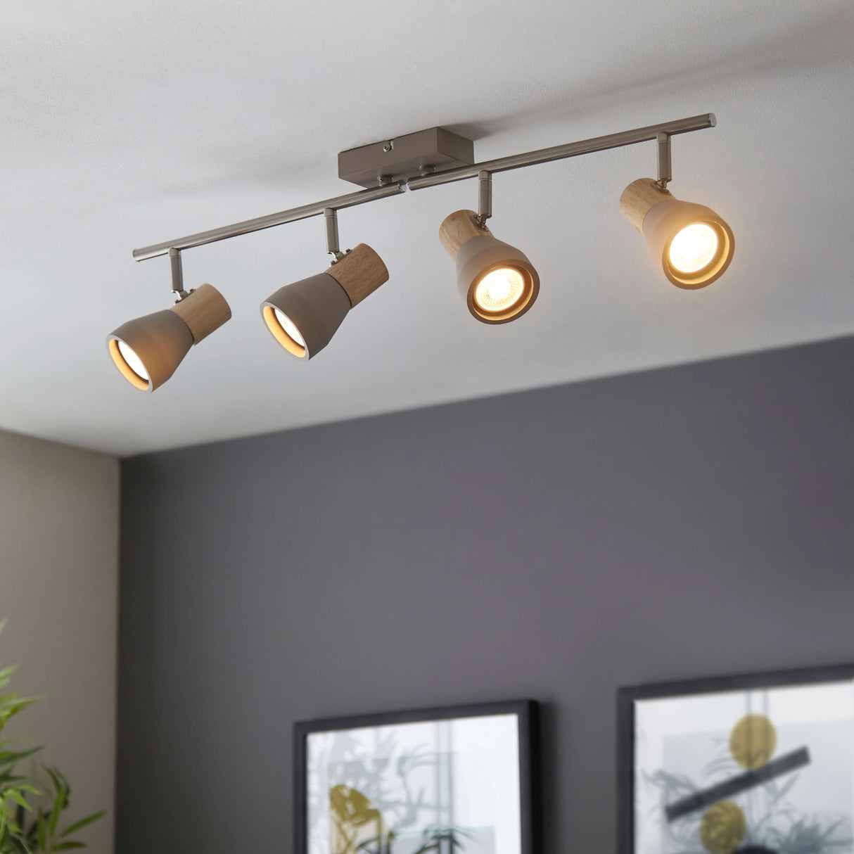 Pagazzi Stoneleigh 4 Light Concrete and Wood Effect Spotlight Bar