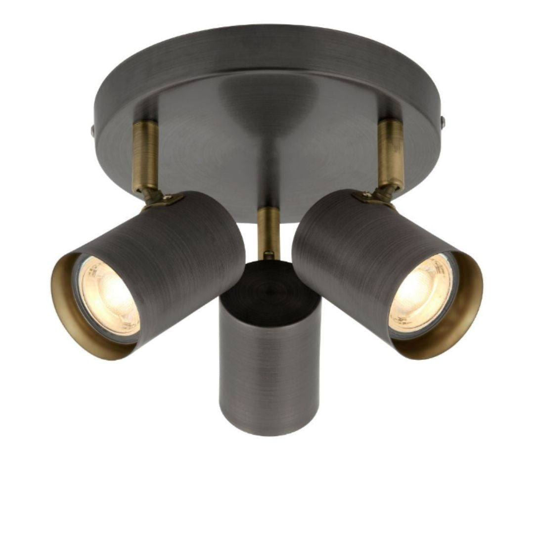 Pagazzi Hereford 3 Light Pewter Antique Brass Spotlight