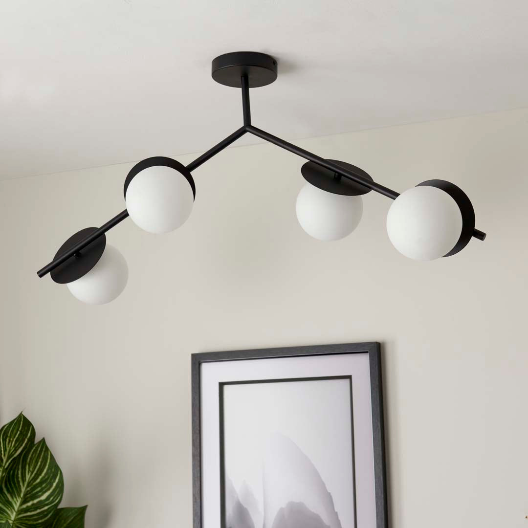 Pagazzi Satellite 4 Light Black Semi Flush Ceiling Light