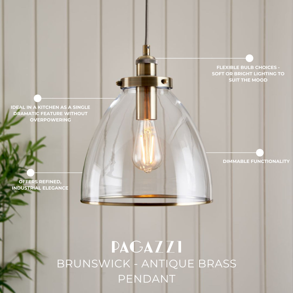 Pagazzi Morden 3 Light Antique Brass Semi Flush Ceiling Light