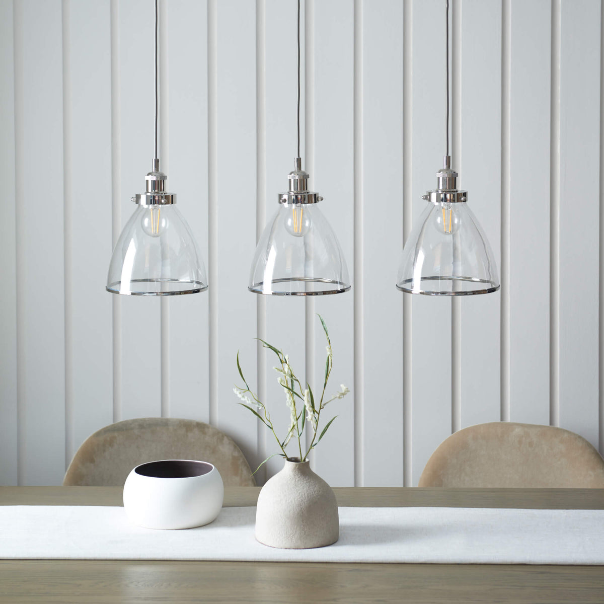 Pagazzi Brunswick 3 Light Nickel & Glass Ceiling Pendant Bar