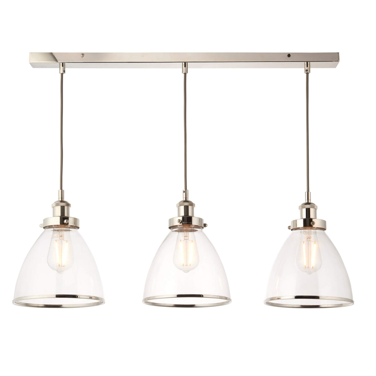 Pagazzi Brunswick 3 Light Nickel & Glass Ceiling Pendant Bar